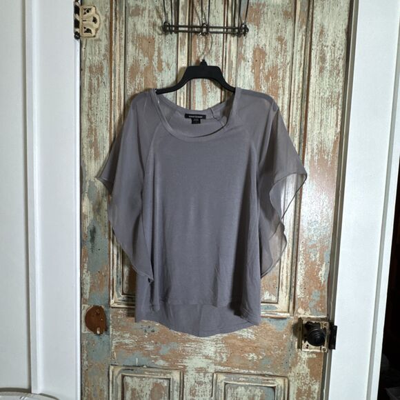 Ashley Stewart Women’s Gray Flutter Sleeve Size 12 Top Sheer Sleeves Hi-Low - Picture 3 of 6